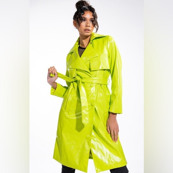 AKIRA | Jackets & Coats | Neon Shiny Crocodile Trench Coat | Poshmark